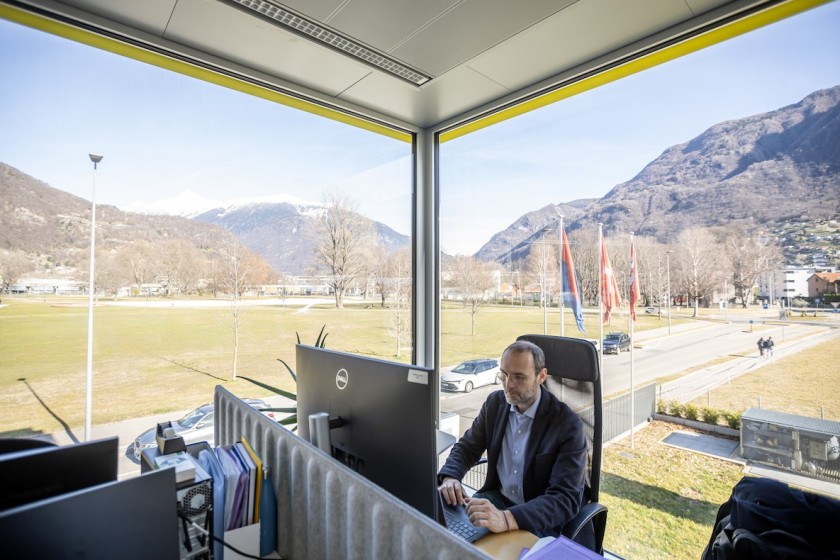 L’ufficio di Matteo Moretti nel palazzo di Bios+ a Bellinzona (foto di Chiara Micci/Garbani)